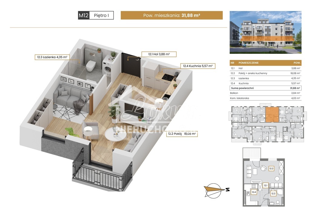 Mieszkanie 31,88&nbsp;m², Szczecin - zdjęcie 1