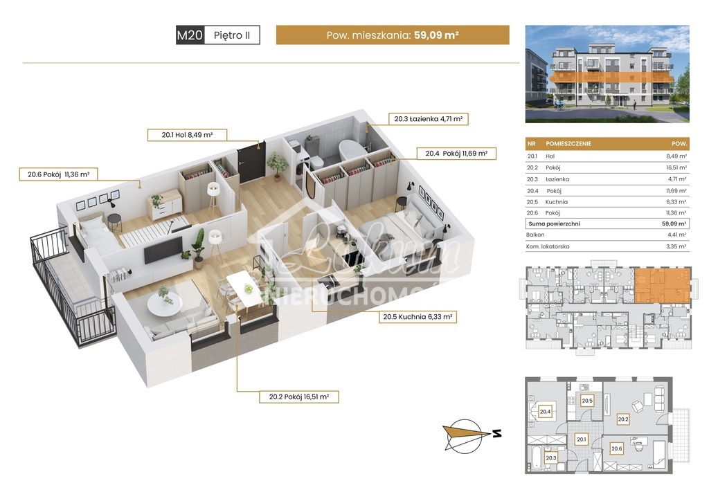 Mieszkanie 59,09&nbsp;m², Szczecin - zdjęcie 1