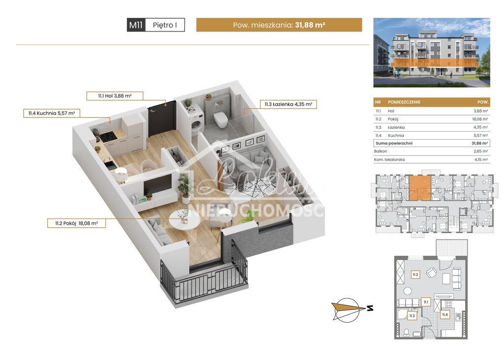 Mieszkanie 31,88&nbsp;m², Szczecin - zdjęcie 1