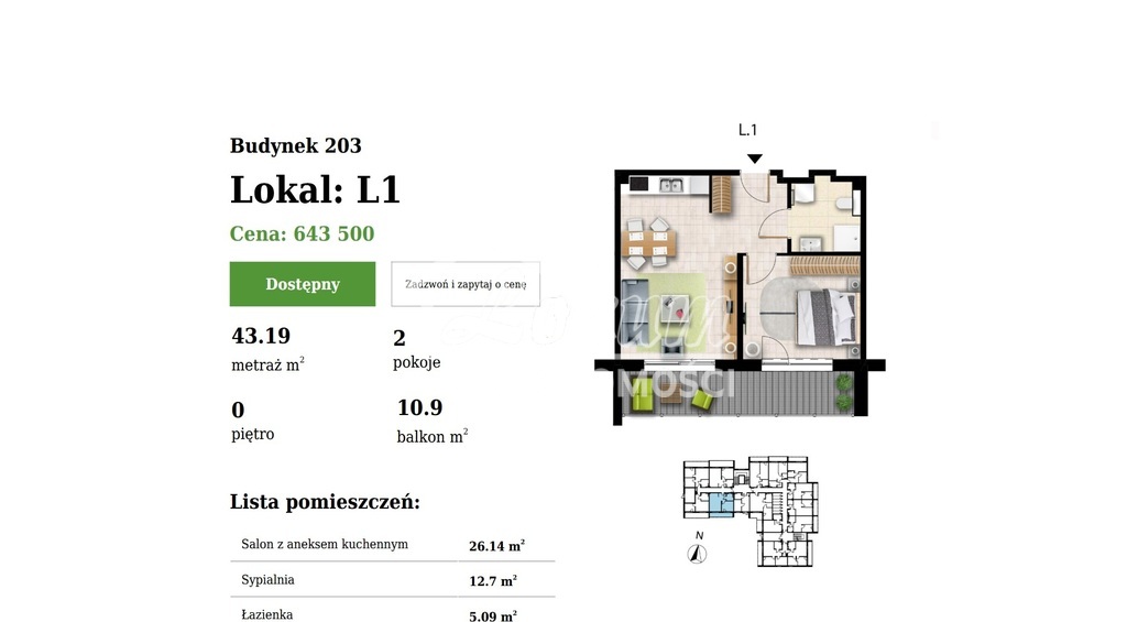 Mieszkanie 43,19&nbsp;m², Grzybowo, Nadmorska - zdjęcie 8