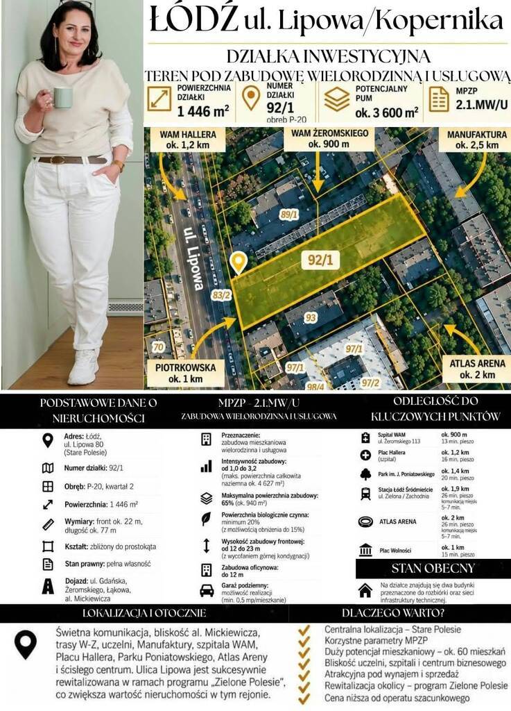 Działka inwestycyjna 1446&nbsp;m², Łódź, Lipowa - zdjęcie 1