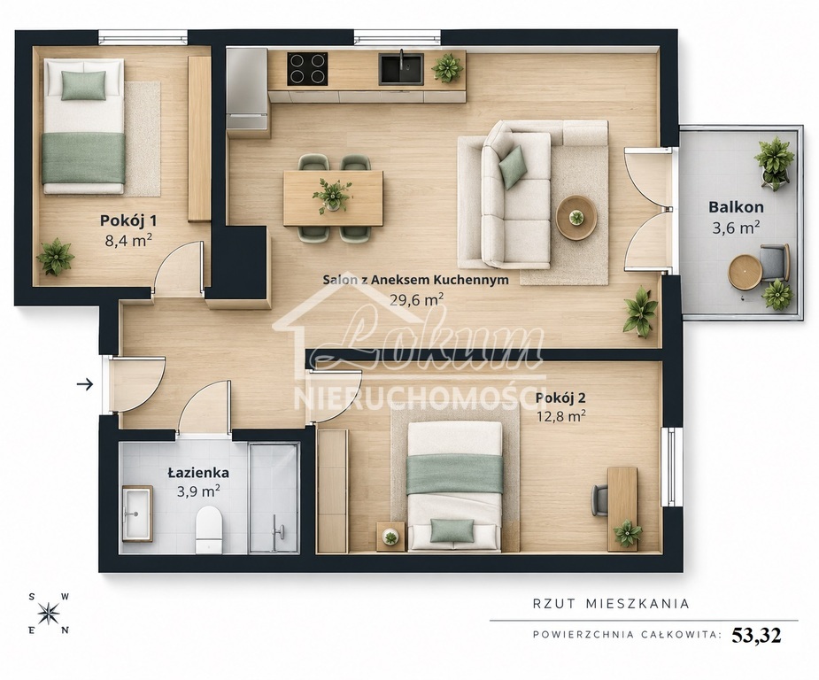Mieszkanie 53,32&nbsp;m², Szczecin, Eugeniusza Kwiatkowskiego - zdjęcie 13